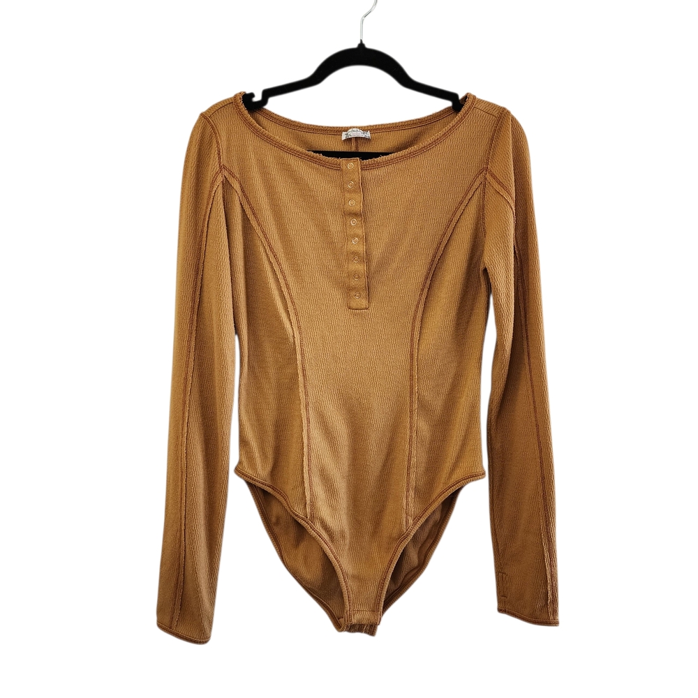 Free People Sloane Henley Bodysuit Amber Orange Size Small